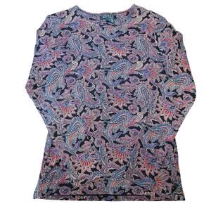 Lauren Ralph Lauren Paisley Long Sleeve Cotton Knit Top Medium